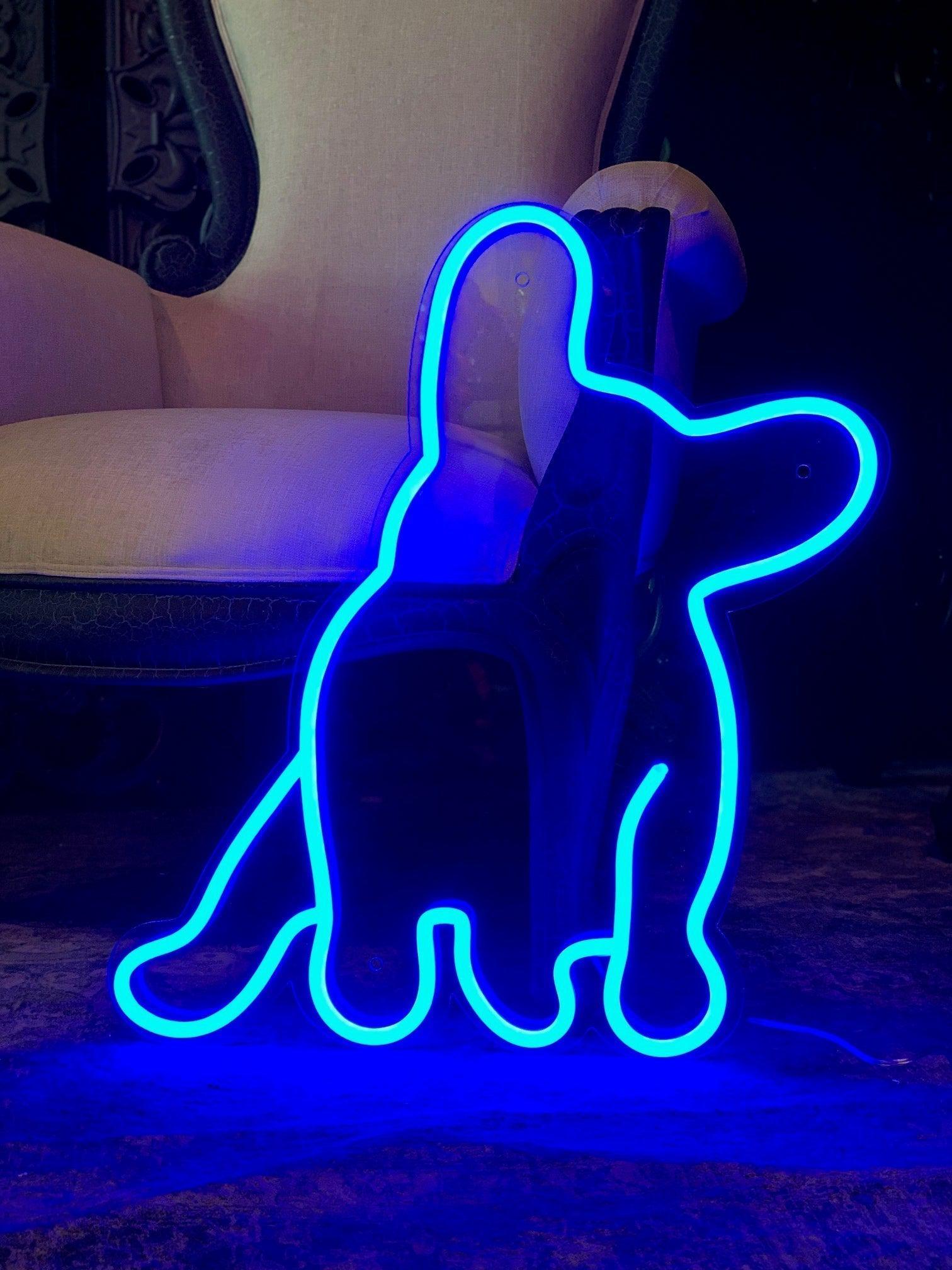 "Fransk Bulldog" Led neonskylt. Royal Blue.