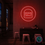 "Hamburger i sirkel"Led neonskylt. Välj önskad färg.