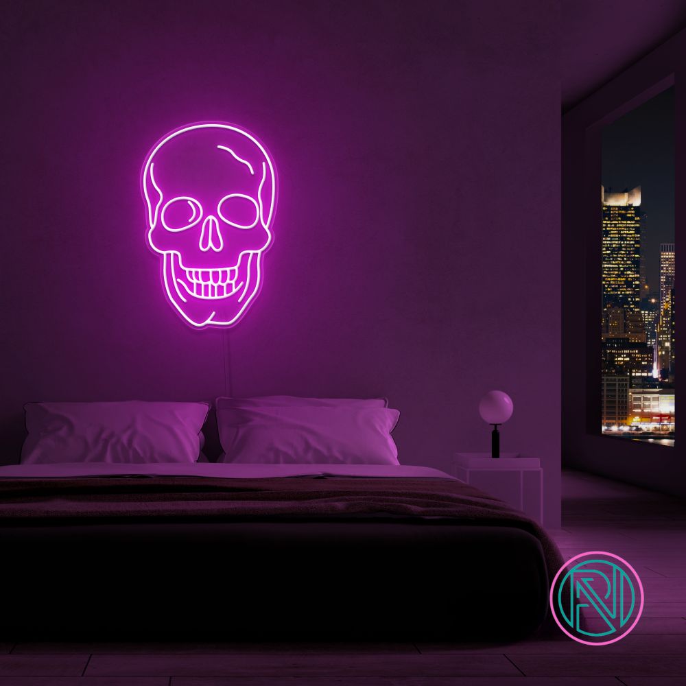 Neonskylt "Dødningehode" 77x52 cm. Välj önskad färg.