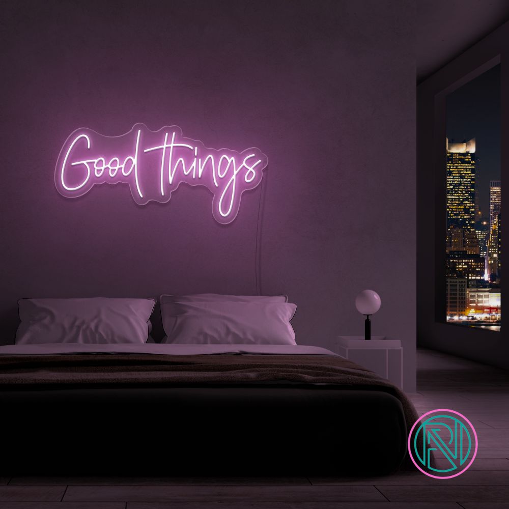Neonskylt "Good Things" 99x47 cm. Välj önskad färg.