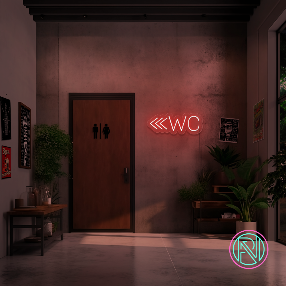 "WC m pil" Led neonskylt. 14 färger