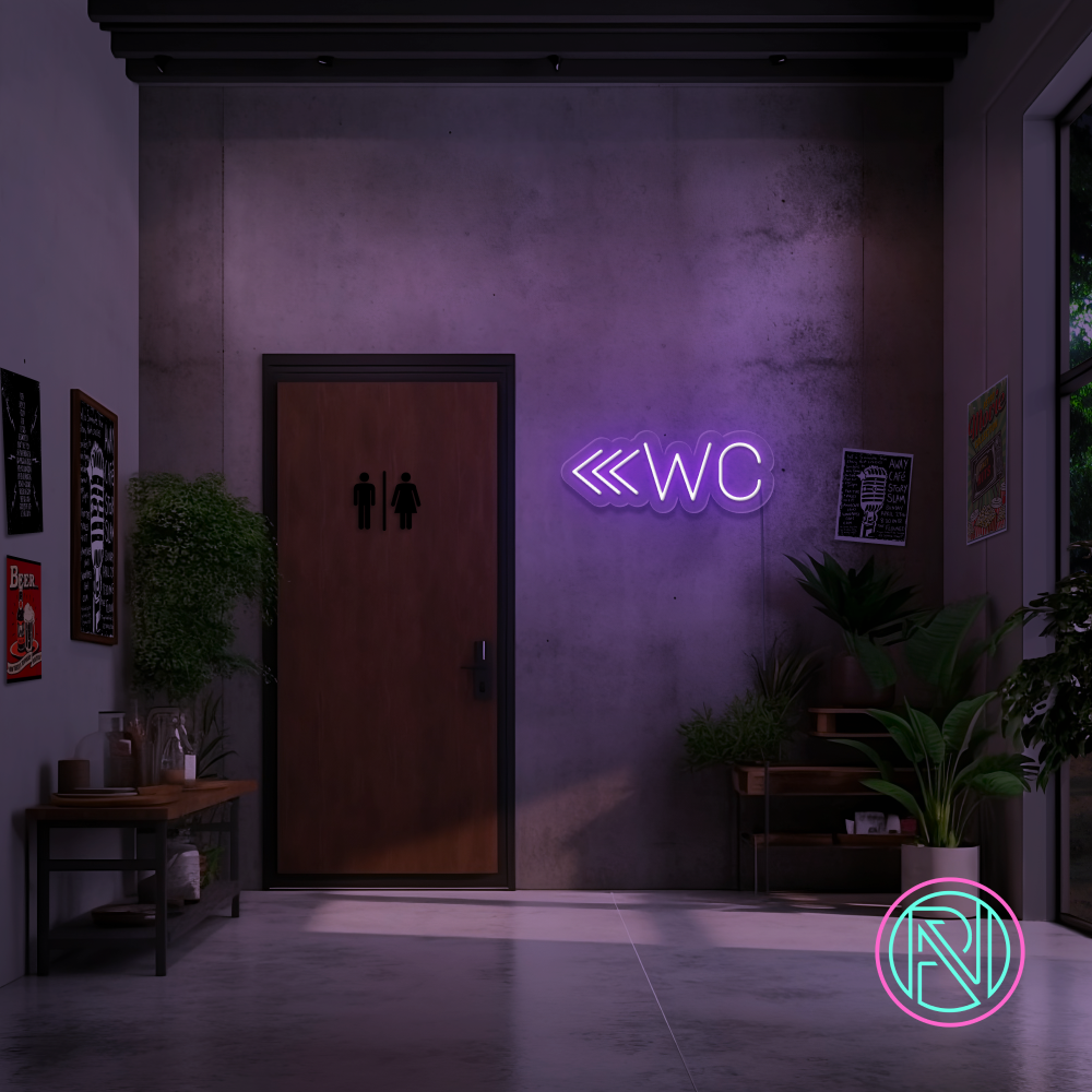 "WC m pil" Led neonskylt. 14 färger