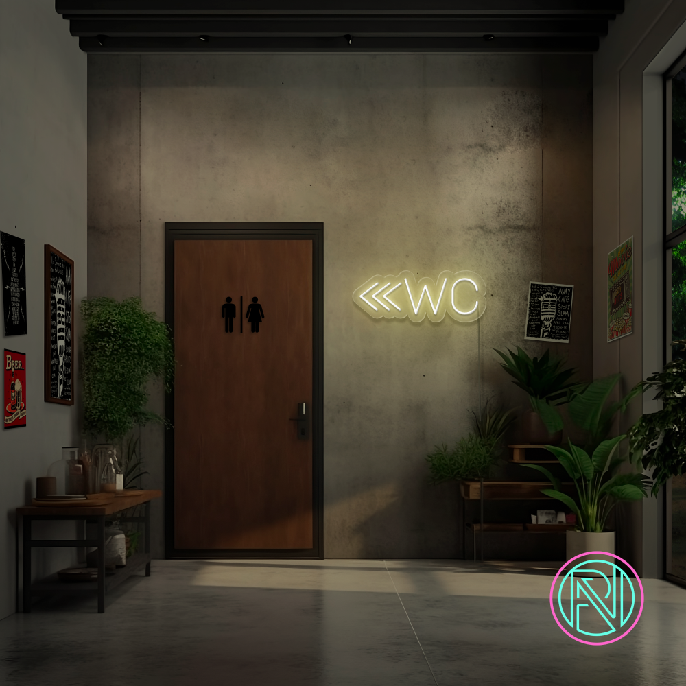 "WC m pil" Led neonskylt. 14 färger